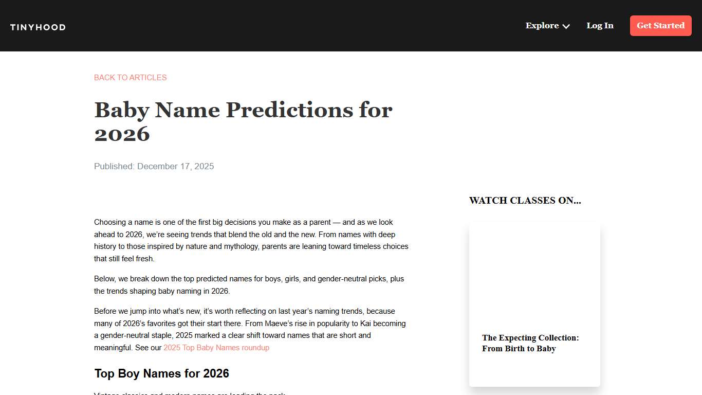 Baby Name Predictions for 2026 Tinyhood